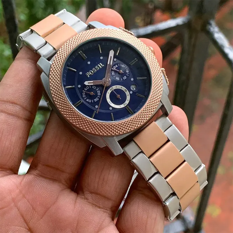 Fosssil Machine Chronograph Blue Dial Two-tone Men's Watch | FS5037